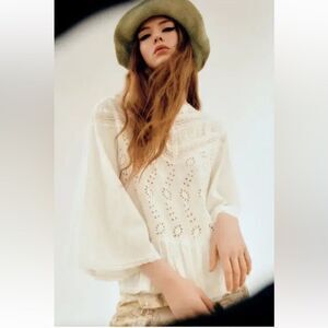 ZARA BOHO EMBROIDERED EYELET BLOUSE